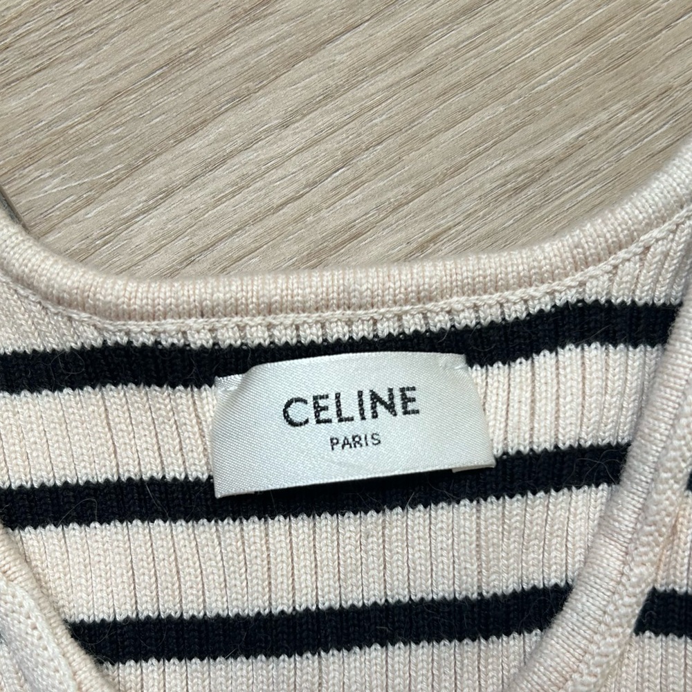 Celine Athletic Knit Bra Tank Top Striped Crème And Black Size L